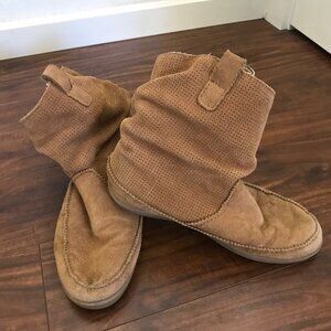 American Eagle Women's Brown Suede Leather Faux Fur-Lined Slouchy Booties Size 7